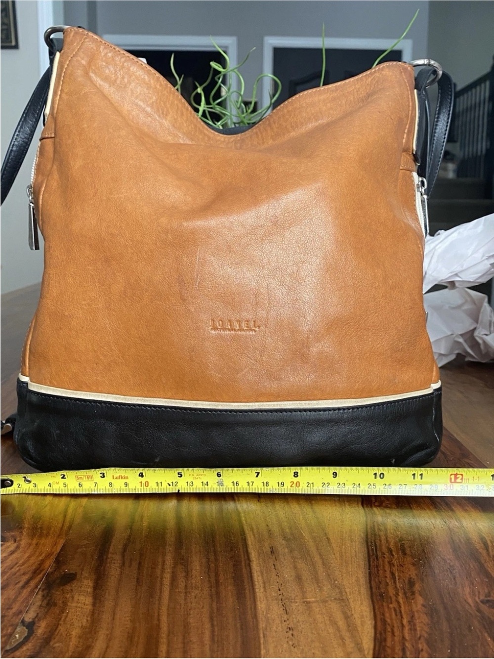 Joanel genuine leather Two-Tone Leather Hobo Bag in Cognac and Black